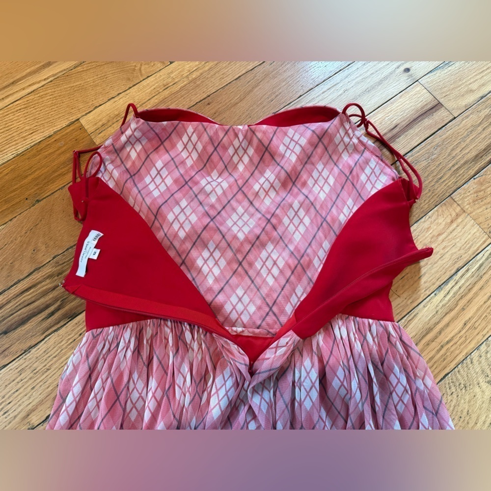 Adam Lippes Red Plaid Midi Sleeveless Dress Bows Women’s Size 12 - Picture 9 of 12
